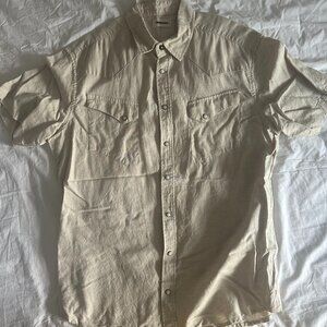 Taylor Stitch Linen-Blend Short-Sleeve Western Shirt, Khaki, Size 44